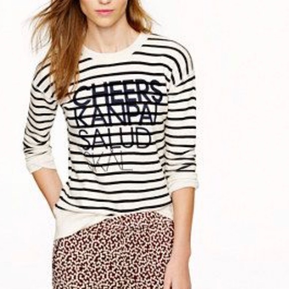 J Crew Cheers Ivory Stripes Long Sleeve Sweatshirt - Picture 1 of 8